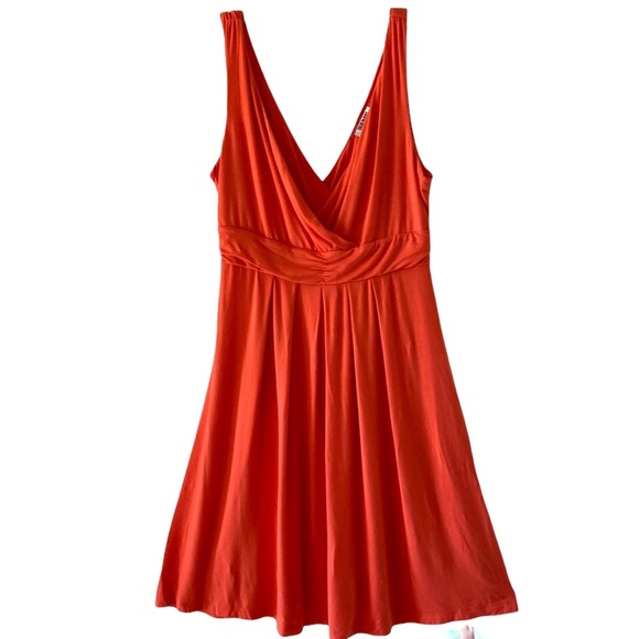 Old Navy Petite Womens Sun Dress Bright Orange Empire Waist Surplice Flare M - Picture 1 of 7